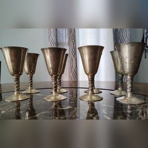 Lot of 8 Venecia - Silver Plated Goblets Grapevine Stem Made in Spain Gothic 5"